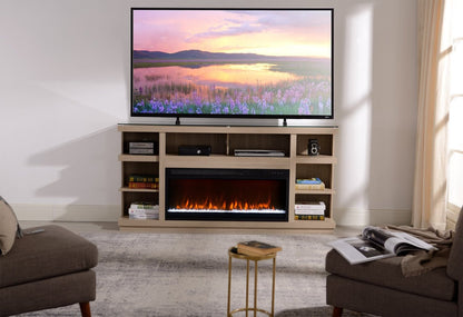 Axel 74 Meuble pour téléviseur moderne avec foyer électrique, rangement et système de gestion des câbles pour téléviseurs jusqu'à 85 po - taupe