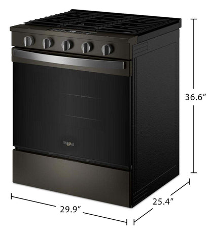 Cuisinière à gaz Whirlpool de 30 po et de 5 pi³ avec cuisson à air - noir sur acier inoxydable - WSGS5030SV | Tourbillon 30 5 Cu. Fort. Cuisinière à gaz avec cuisson à l'air - Noir sur acier inoxydable - WSGS5030SV