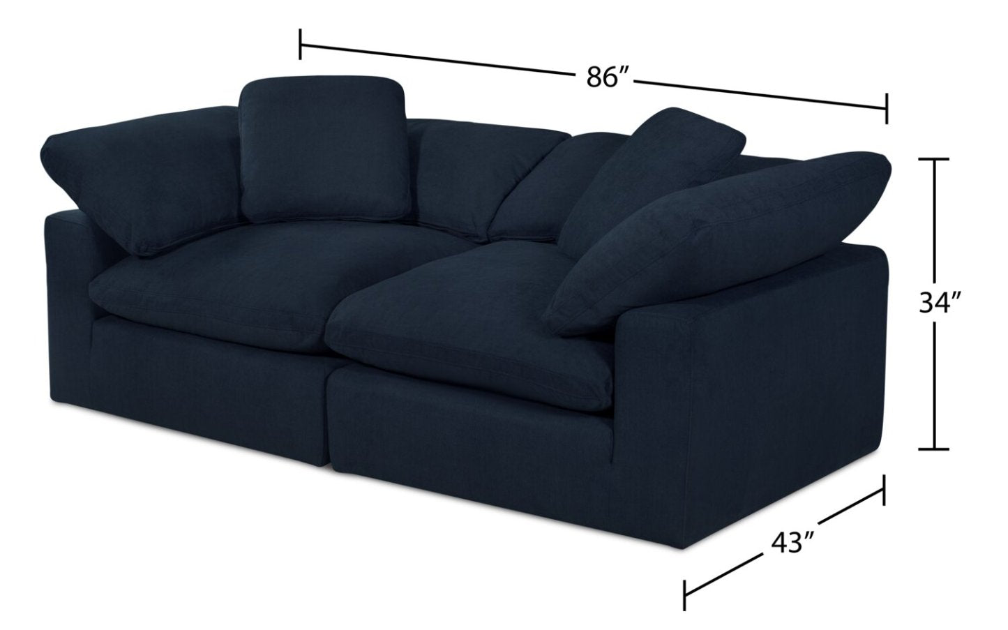 Eclipse Modular 86 Linen-Look Fabric Loveseat with Reversible Feather Down Cushions - Navy Blue | Causeuse modulaire Eclipse de 86 po en tissu d’apparence lin avec coussins réversibles en duvet et plumes - bleu marine