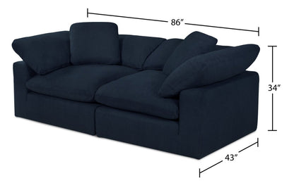 Eclipse Modular 86 Linen-Look Fabric Loveseat with Reversible Feather Down Cushions - Navy Blue | Causeuse modulaire Eclipse de 86 po en tissu d’apparence lin avec coussins réversibles en duvet et plumes - bleu marine
