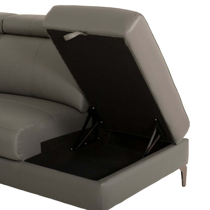 Sofa sectionnel de droite à inclinaison électrique Valentino 3 pièces en cuir véritable avec appuie-têtes réglables - gris