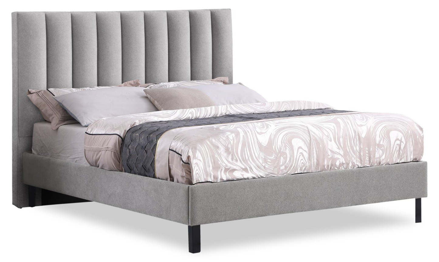 Base de lit plateforme rembourrée Amos en tissu gris - Grand lit | Base de lit plateforme Amos rembourrée en tissu gris - format grand lit