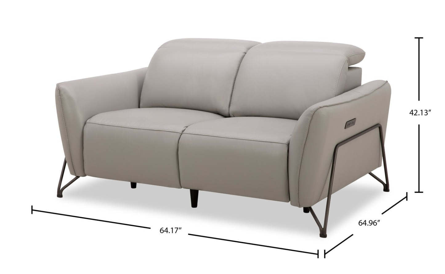 Riviera Top-Grain Genuine Leather Power Reclining Loveseat - Light Grey | Causeuse à inclinaison électrique Riviera en cuir véritable de qualité supérieure - gris clair