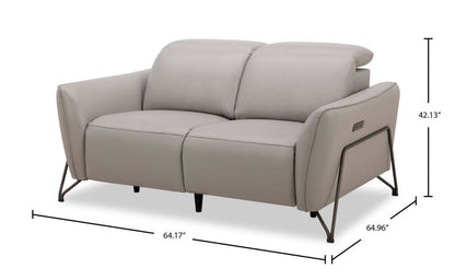 Riviera Top-Grain Genuine Leather Power Reclining Loveseat - Light Grey | Causeuse à inclinaison électrique Riviera en cuir véritable de qualité supérieure - gris clair