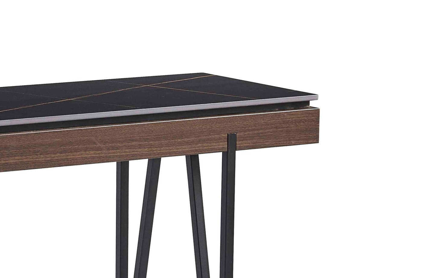Table de canapé moderne Juno 48 avec plateau en pierre frittée - Noir | Table de salon moderne Juno de 48 po avec dessus en pierre frittée - noire