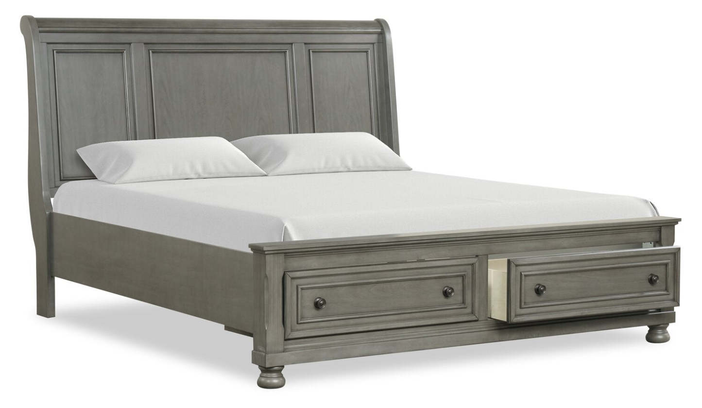 Ensemble de chambre à coucher Chelsea 6 pièces avec lit rangement, commode et miroir, gris - King Size | Ensemble de chambre à coucher Chelsea 6 pièces avec lit de rangement, commode et miroir, gris - format très grand lit