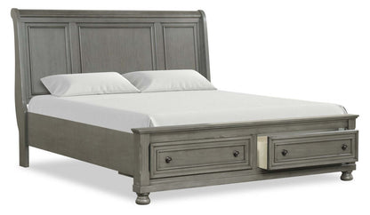 Ensemble de chambre à coucher Chelsea 6 pièces avec lit rangement, commode et miroir, gris - King Size | Ensemble de chambre à coucher Chelsea 6 pièces avec lit de rangement, commode et miroir, gris - format très grand lit