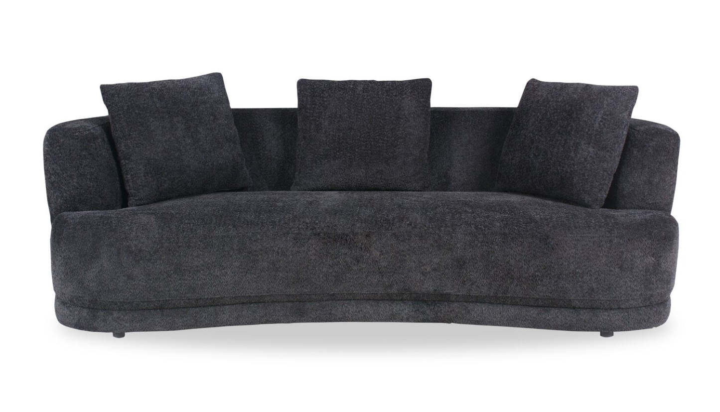Canapé arrondi Moon de 91 po en tissu avec coussins décoratifs - noir corbeau laineux