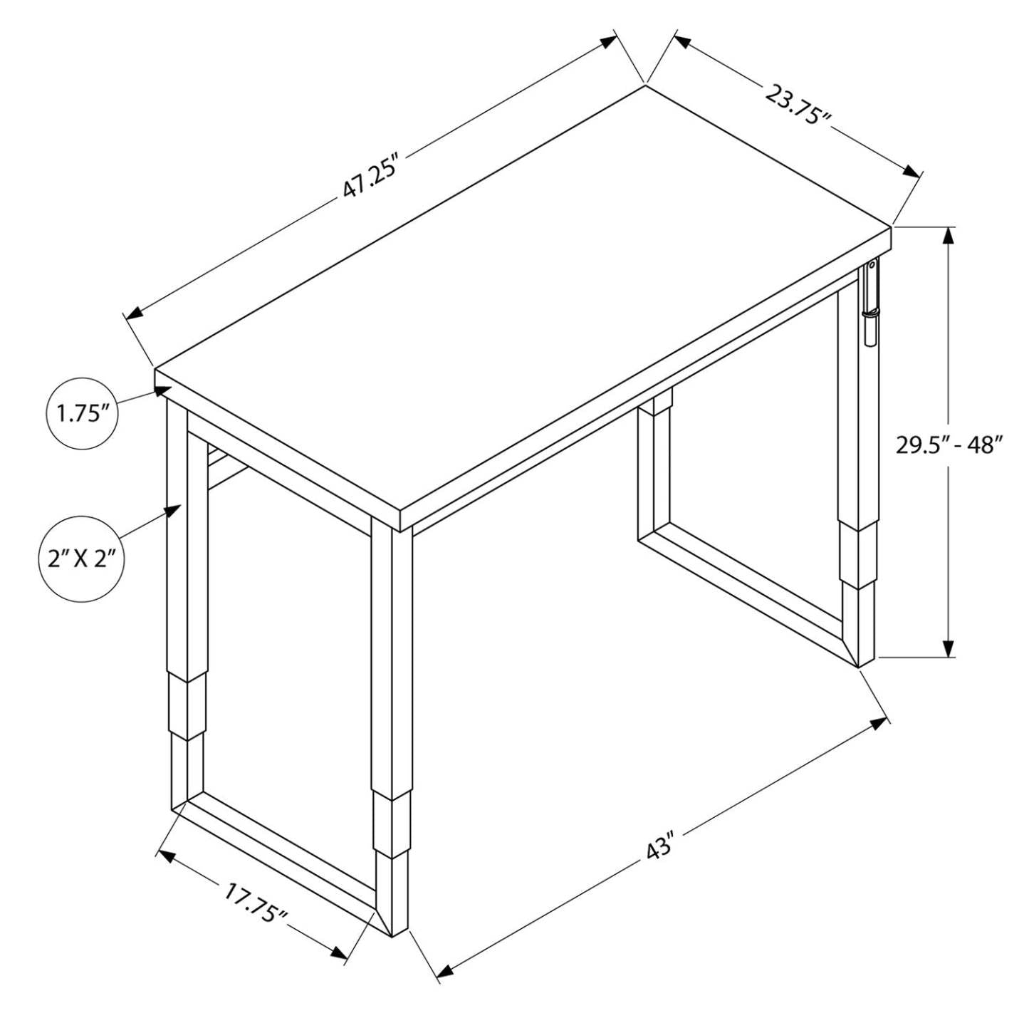 Bureau Kai de 47,25 po à hauteur réglable - noir