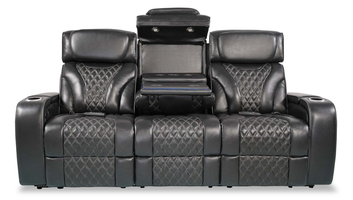 Sofa de massage à inclinaison électrique Elite de 86 po en cuir véritable avec appuie-têtes électriques et accoudoirs de rangement - noir