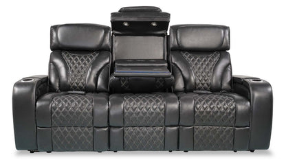 Sofa de massage à inclinaison électrique Elite de 86 po en cuir véritable avec appuie-têtes électriques et accoudoirs de rangement - noir