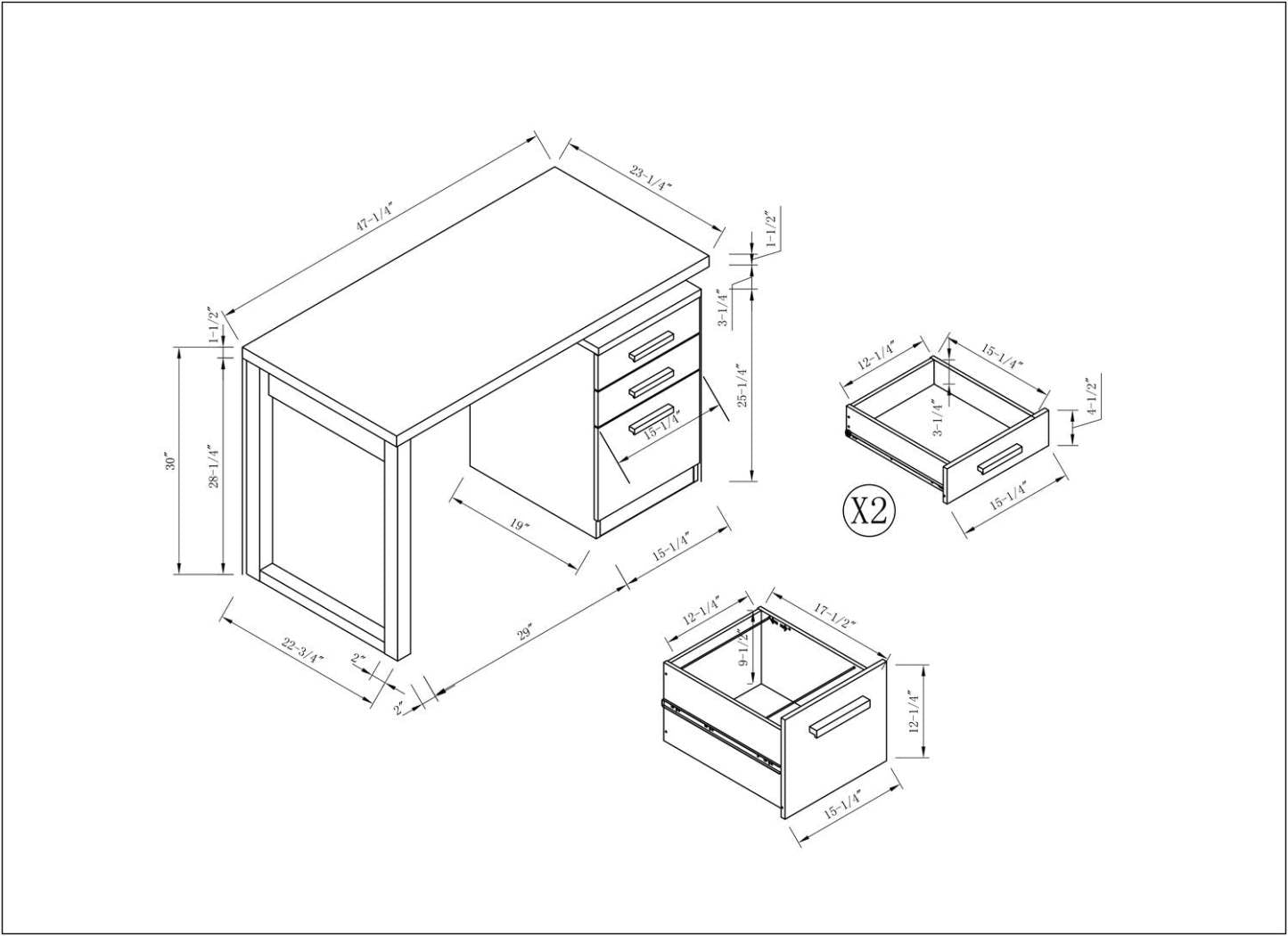Bureau réversible Oscar 47 à 3 tiroirs - Blanc|Bureau réversible Oscar de 47 po à 3 tiroirs - blanc