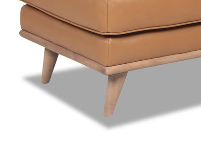 Ottoman Vivia 28 en cuir véritable avec base en bois - Brun caramel | Pouf Vivia de 28 po en cuir avec base en bois - brun caramel véritable