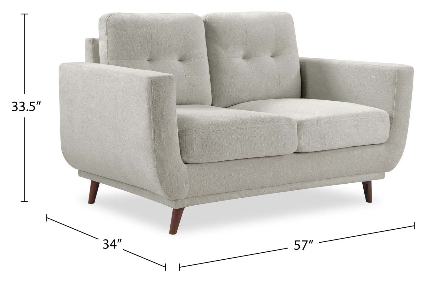 Causeuse en tissu Cosmo 57 avec coussins de dossier capitonnés - Gris | Causeuse Cosmo de 57 po en tissu avec coussins de dossier capitonnés - gris