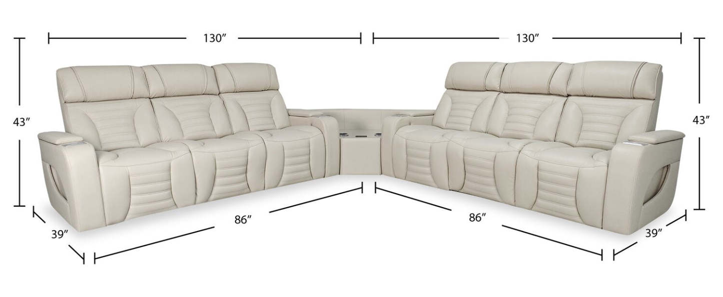 Sofa sectionnel à inclinaison électrique Zen 3 pièces en tissu d’apparence cuir avec massage et 2 consoles rabattables - abricot
