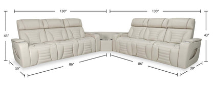 Sofa sectionnel à inclinaison électrique Zen 3 pièces en tissu d’apparence cuir avec massage et 2 consoles rabattables - abricot