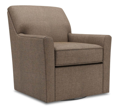Fauteuil d'appoint pivotant personnalisable Sofa Lab de 31 po fabriqué au Canada en tissu d'apparence lin - brun Luna Praline | SWIV2591