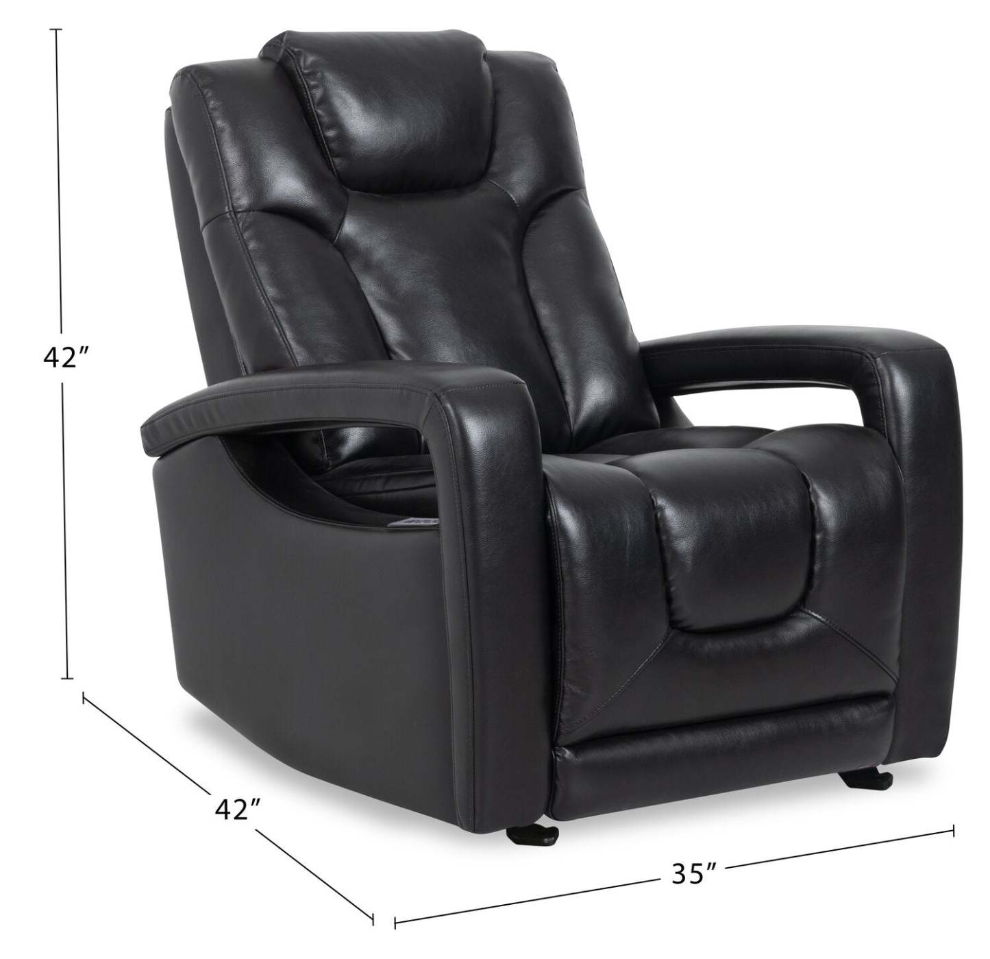 Fauteuil à inclinaison électrique Kenzo de 35 po en tissu d’apparence cuir avec appuie-tête électrique, repose-pieds et port USB - noir