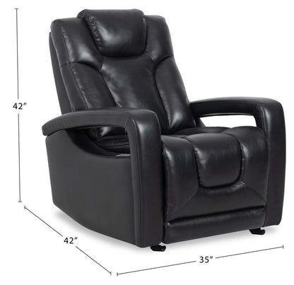 Fauteuil à inclinaison électrique Kenzo de 35 po en tissu d’apparence cuir avec appuie-tête électrique, repose-pieds et port USB - noir
