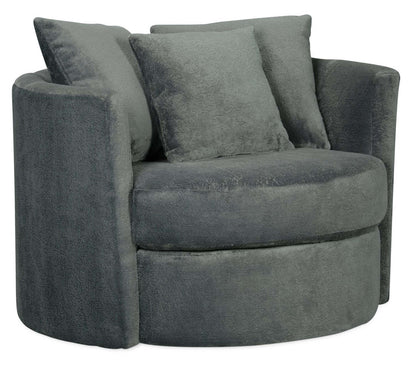 Fauteuil d’appoint pivotant Cuddler Midi de 42 po fabriqué au Canada en tissu de chenille - gris Plush Thunder