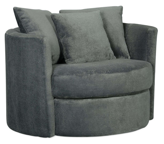 Fauteuil d’appoint pivotant Cuddler Midi de 42 po fabriqué au Canada en tissu de chenille - gris Plush Thunder