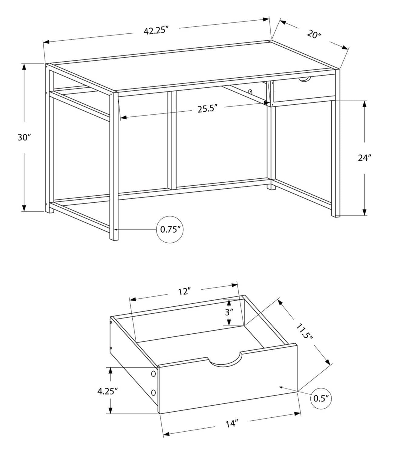 Bureau Everly de 42,25 po avec tiroir - naturel