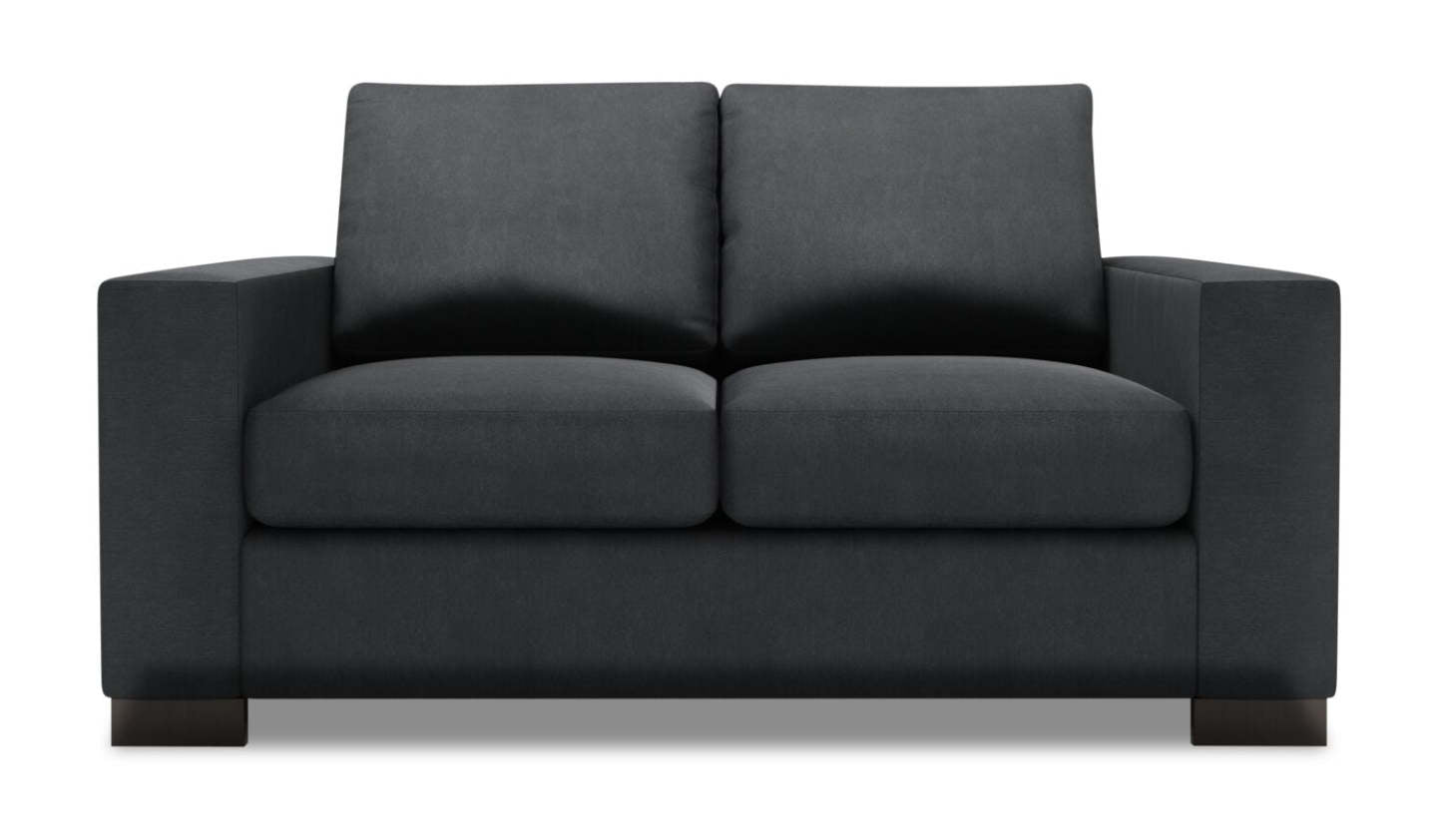 Fabriquée au Canada Causeuse personnalisable Track de Sofa Lab de 62 po en tissu d’apparence lin avec accoudoirs rectilignes - gris Pax Pepper | TR202949