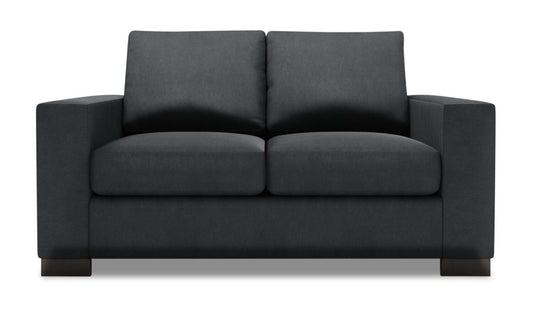 Fabriquée au Canada Causeuse personnalisable Track de Sofa Lab de 62 po en tissu d’apparence lin avec accoudoirs rectilignes - gris Pax Pepper | TR202949