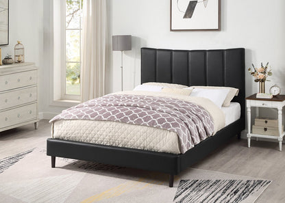 Lit plateforme Paseo en tissu de cuir végétalien noir - Queen Size | Lit plateforme rembourré Paseo en tissu de cuir végétalien noir - format grand lit