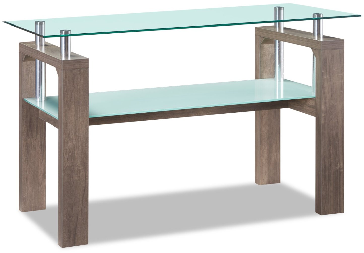 Harvy 50 Modern Glaass Top Sofa Table with Shelf - Noisette | Table de salon moderne Harvy de 50 po avec dessus en verre et tablette - noisette
