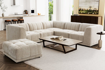Sofa sectionnel modulaire Oaklyn Kort & Co. 5 pièces en tissu avec coussins de siège capitonnés - beige