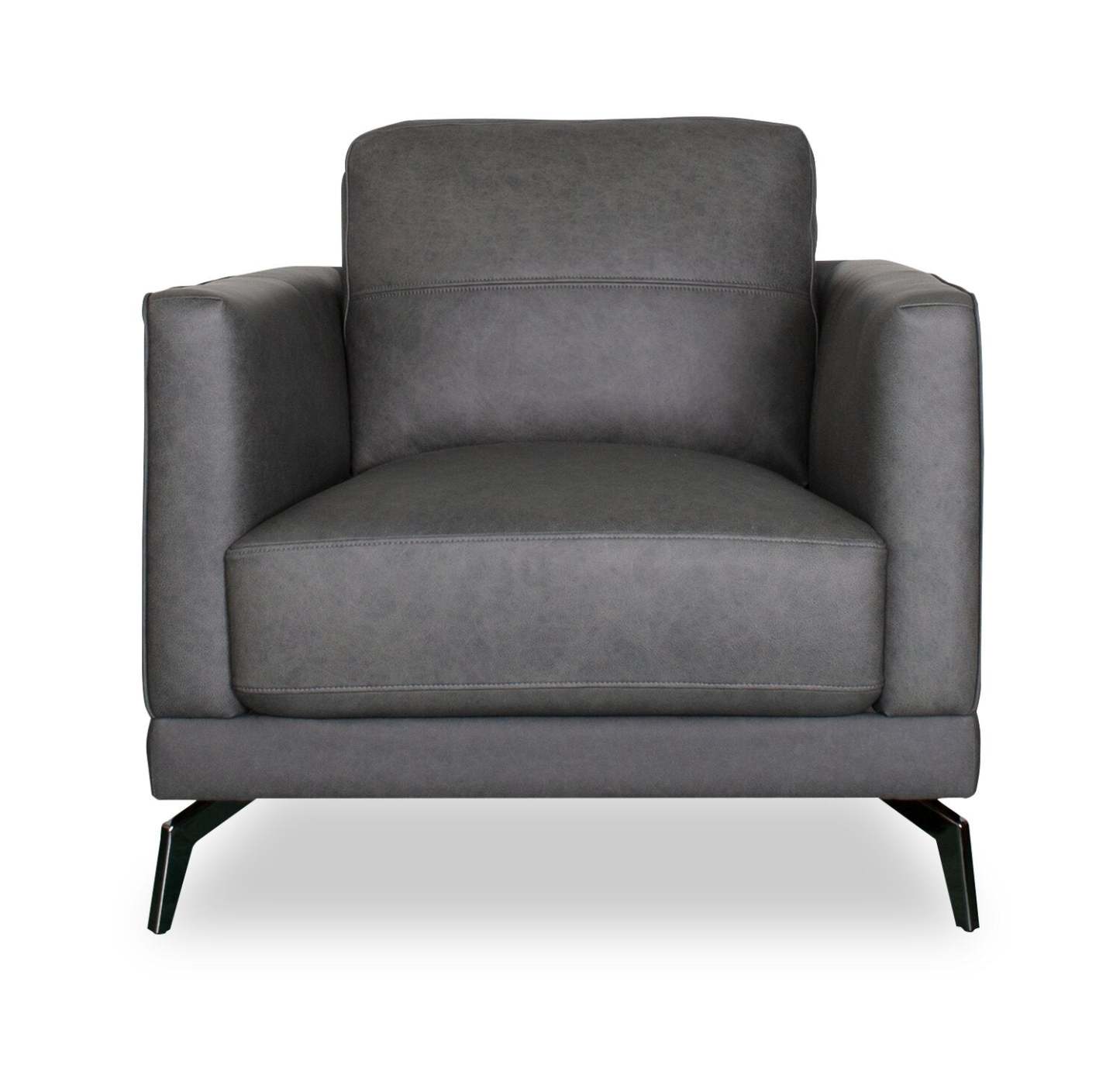 Chaise Melrose 36,5 en cuir véritable de première qualité avec pieds en métal - Gris | Fauteuil Melrose de 36,5 po en cuir de qualité supérieure avec pattes en métal véritable - gris