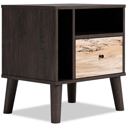 Table de chevet à 1 tiroir Wolf, 23,7 L x 21,9 H, moderne du milieu du siècle – Marron bicolore et naturel | Table de nuit moderne du milieu du 20e siècle Wolf de 23,7 po (L) x 21,9 po (H) à 1 tiroir - deux teintes, brun et naturel