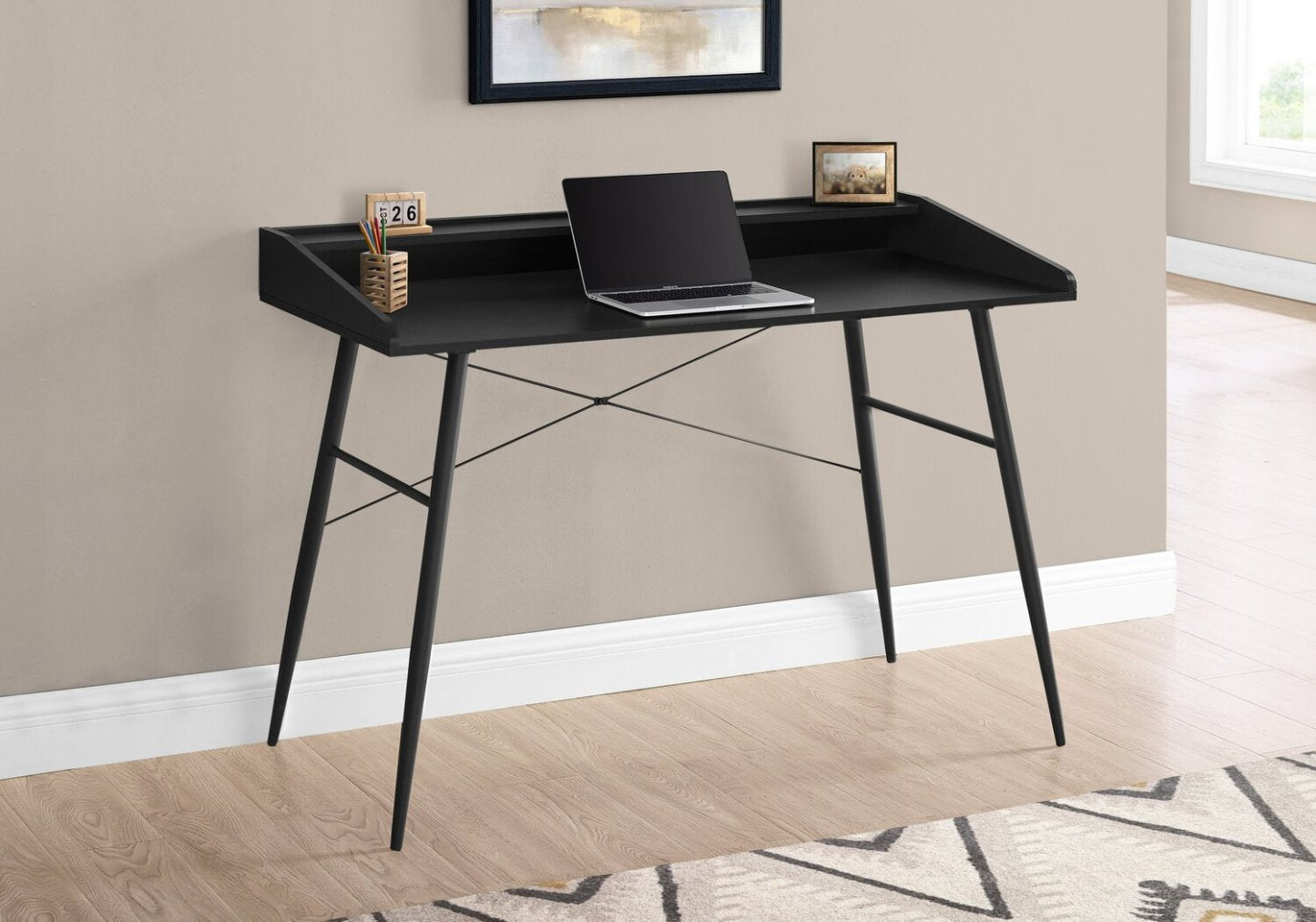 Bureau Jeremy 47.25 avec petite niche - Noir|Bureau Jeremy de 47,25 po avec petite crédence - noir
