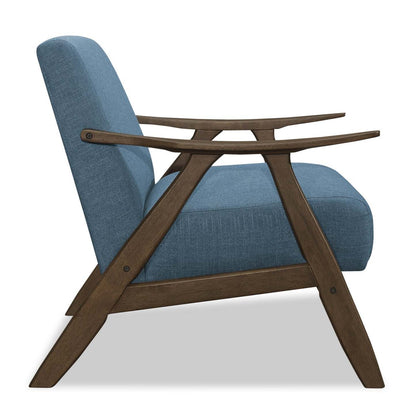 Fauteuil d'appoint Kyra 28,5 en tissu d'apparence lin avec accoudoirs courbés et structure en bois - Bleu | Fauteuil d'appoint Kyra de 28,5 po en tissu d'apparence lin avec accoudoirs courbés et armature en bois - bleu