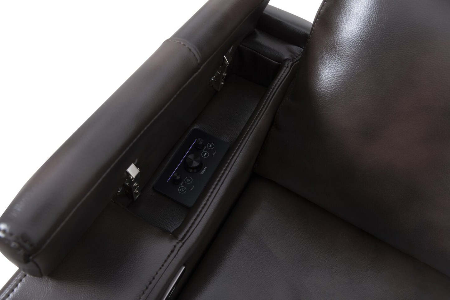 Fauteuil à inclinaison électrique Escape de 39 po avec appuie-tête électrique et son ambiophonique - tissu d’apparence cuir brun foncé | ESCABRPC