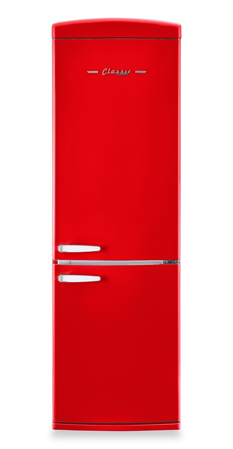 Réfrigérateur Classic Rétro par Unique de 24 po et de 12 pi3 à congélateur inférieur - pomme rouge bonbon - UGP-340L AC R | UGP340LR