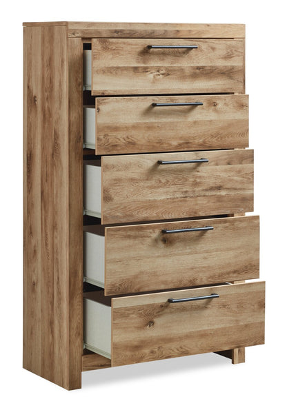 Commode de chambre à coucher Derekson, 5 tiroirs, 31,7 L x 53,9 H - Naturel | Commode verticale Derekson de 31,7 po (L) x 53,9 po (H) à 5 tiroirs pour la chambre à coucher - naturelle