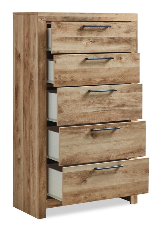 Commode de chambre à coucher Derekson, 5 tiroirs, 31,7 L x 53,9 H - Naturel | Commode verticale Derekson de 31,7 po (L) x 53,9 po (H) à 5 tiroirs pour la chambre à coucher - naturelle