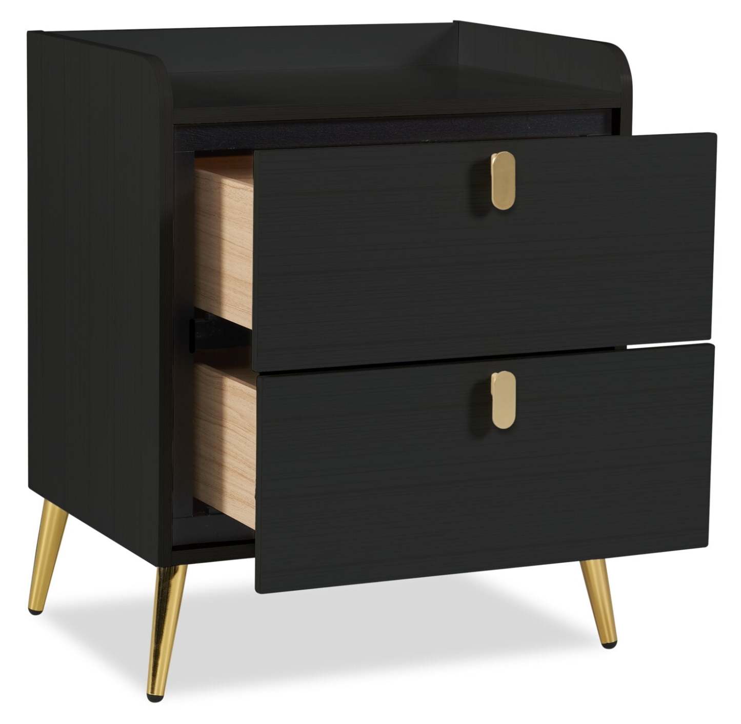 Table de chevet à 2 tiroirs Gabi avec accents dorés, 21,5 L x 25 H - Noir | Table de nuit Gabi de 21,5 po (l) x 25 po (H) à 2 tiroirs avec touche dorée - noire
