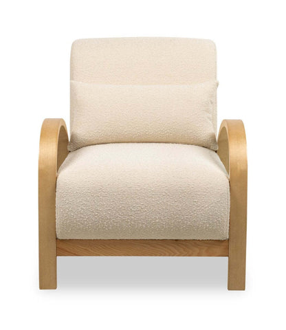 Loft 27.55 Chaise d'appoint en tissu bouclé avec oreiller décoratif et accoudoirs et pieds en bois - Blanc | Fauteuil d'appoint Loft de 27,55 po en tissu bouclé avec coussin décoratif, accoudoirs et pattes en bois - blanc