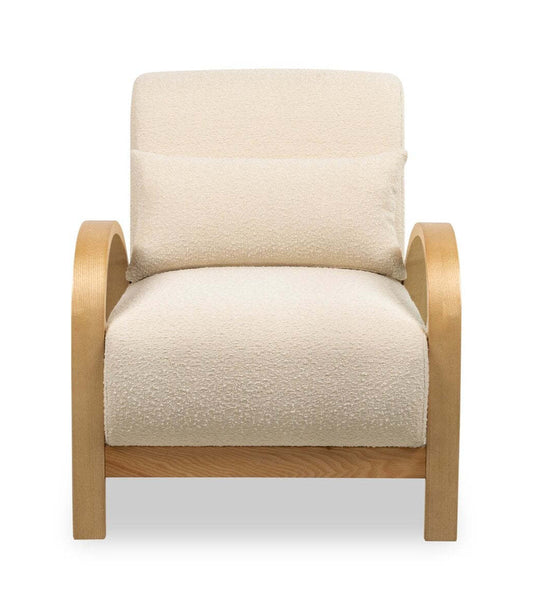 Loft 27.55 Chaise d'appoint en tissu bouclé avec oreiller décoratif et accoudoirs et pieds en bois - Blanc | Fauteuil d'appoint Loft de 27,55 po en tissu bouclé avec coussin décoratif, accoudoirs et pattes en bois - blanc