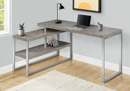 Bureau en forme de L Andrea 60 avec étagère - Gris|Bureau en forme de L Andrea de 60 po avec tablette - gris