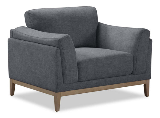 Chaise en tissu Valley 44 avec base et pieds en bois d'hévéa - Étain | Fauteuil Valley de 44 po en tissu avec base et pattes en hévéa - étain