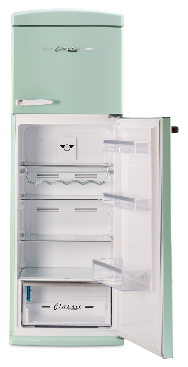 Unique Classique Rétro 24 11 Pi Cu. Réfrigérateur à congélateur supérieur – Vert menthe d'été - UNQ-310L LG MC | Réfrigérateur Classic Rétro d'Unique de 24 po et de 11 pi3 à congélateur supérieur - vert menthe estival - UNQ-310L LG TM