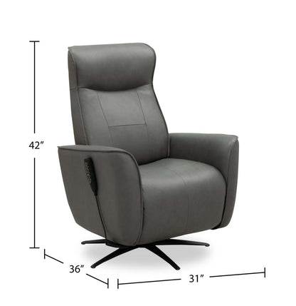 Fauteuil de massage à inclinaison électrique Serene de 31 po en cuir avec véritables appuie-tête électrique et siège chauffant - gris