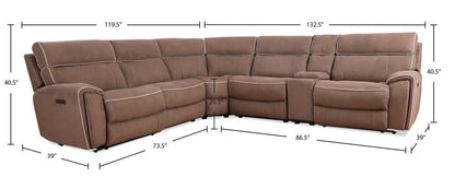 Canapé sectionnel à inclinaison électrique Newport de Cindy Crawford Home 6 pièces en suédine avec console de rangement et port USB - taupe