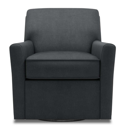 Fauteuil d’appoint pivotant personnalisable Sofa Lab de 31 po fabriqué au Canada en tissu d’apparence lin - gris Pax Pepper | SWIV2949