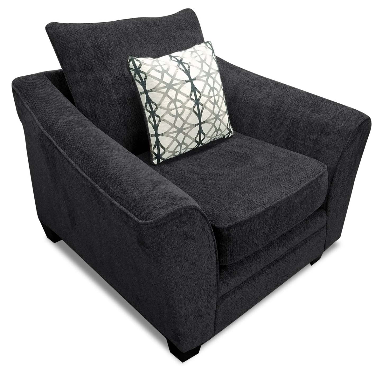 Fauteuil Febe de 49 po fabriqué au Canada en tissu de chenille avec accoudoirs évasés et pattes en bois - gris anthracite