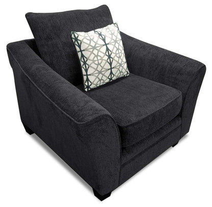 Fauteuil Febe de 49 po fabriqué au Canada en tissu de chenille avec accoudoirs évasés et pattes en bois - gris anthracite